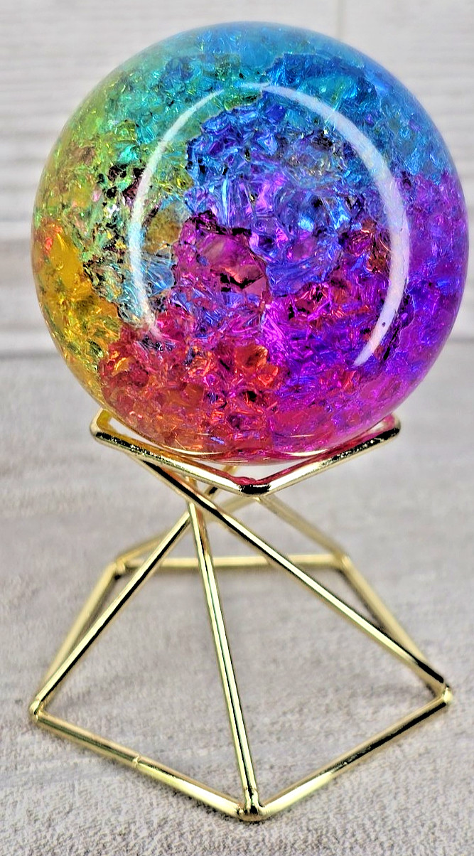 Rainbow Crackle Quartz Sphere 50mm Crystal Ball Colorful Stone Display