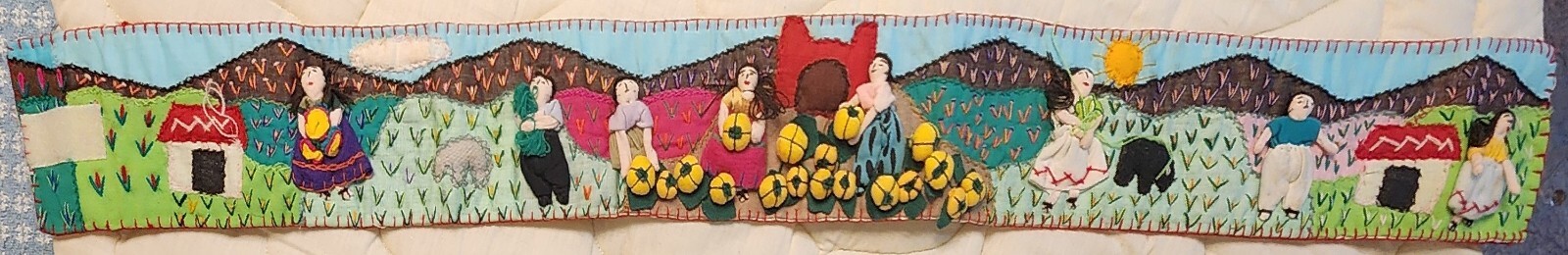 Vtg Peruvian Arpillera Textile Folk Art Embroidered Applique 3D Wall Art Garden