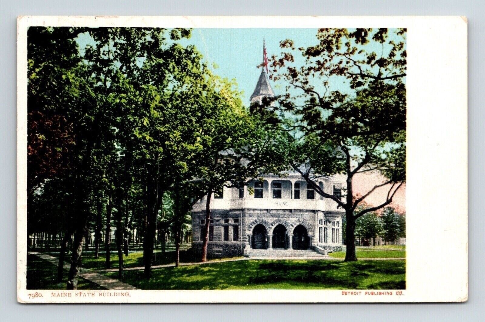 Maine State Bldg Antique Postcard PM Boston MA S Poland ME Cancel WOB