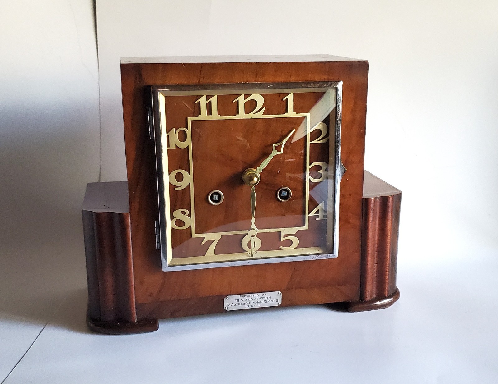 Junghans Mantel Presentation Clock Walnut 1930\'s Hour Half Hour Strike Renewed