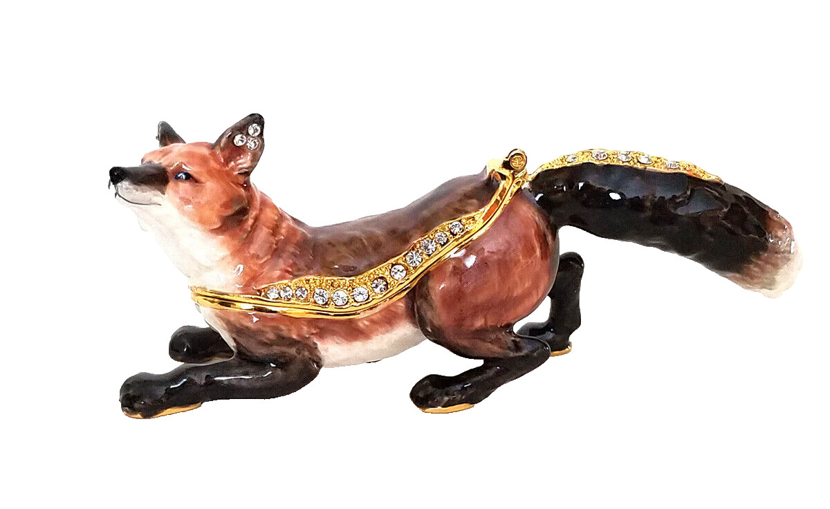 Hunter the Fox Hinged Trinket / Jewelry Box Pewter Bejeweled Kingspoint 