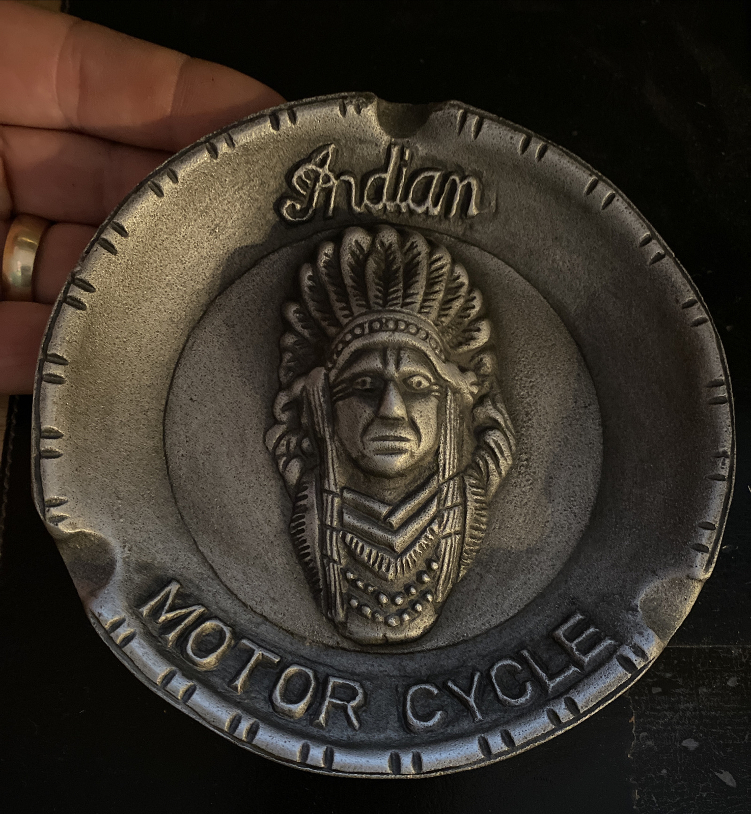 Indian Motorcycles Ashtray Metal Patina Cigar Fatboy Smoker Collector 3/4 + LBS