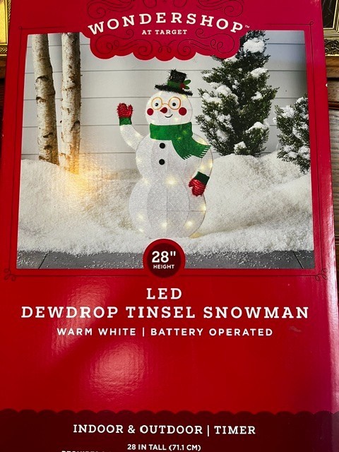 WONDERSHOP LED DEWDROP TINSEL SNOWMAN BATTERY LIGHTED W/TIMER