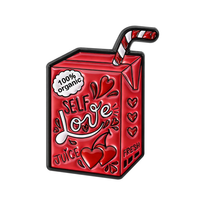 SELF Love JUICE Selflove Sauce Girl Enamel Pins Funny Juice Box Sauce Bottle