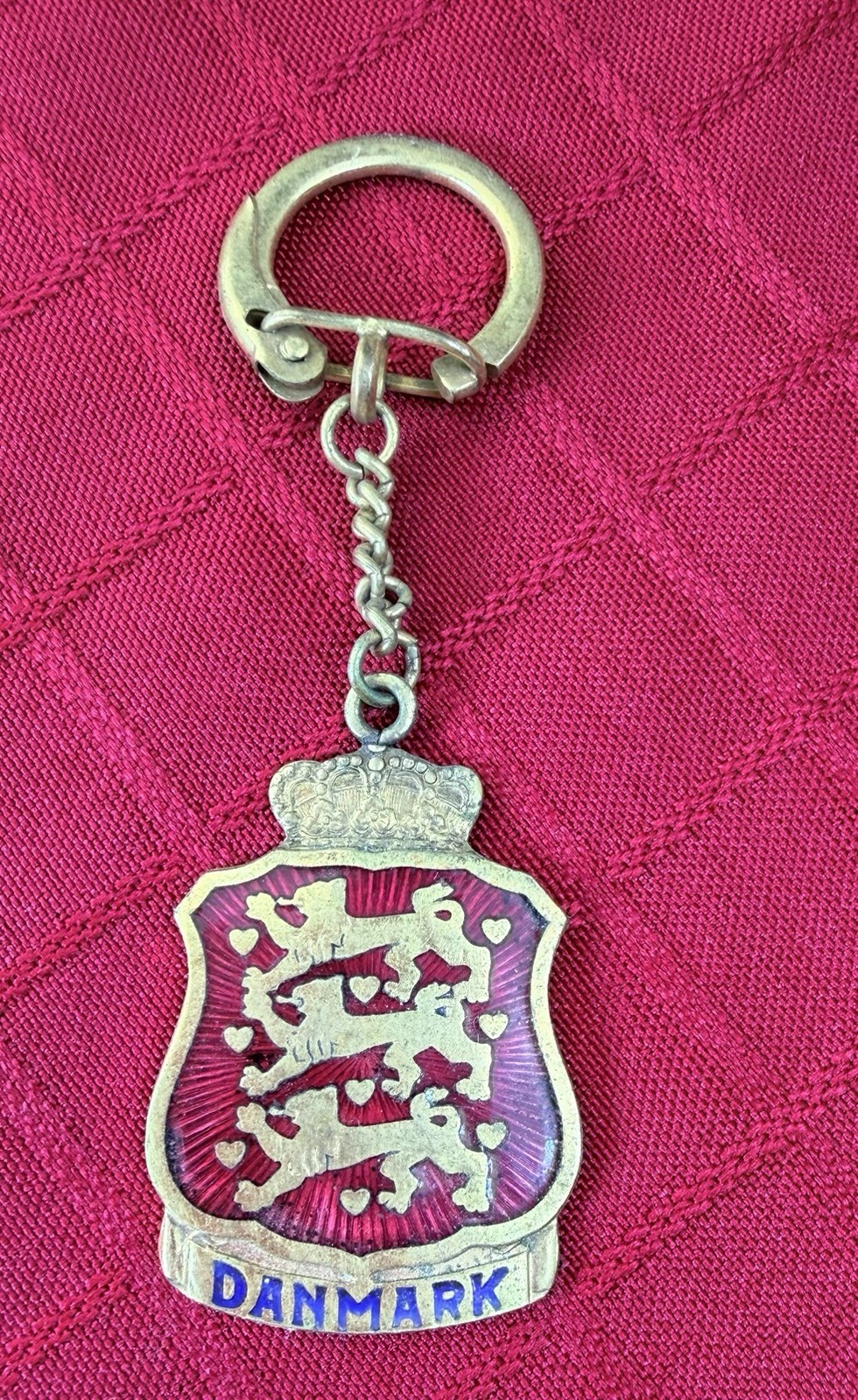 Danmark Coat of Arms Enamel Keychain Made in Denmark Crest Heraldic Shield
