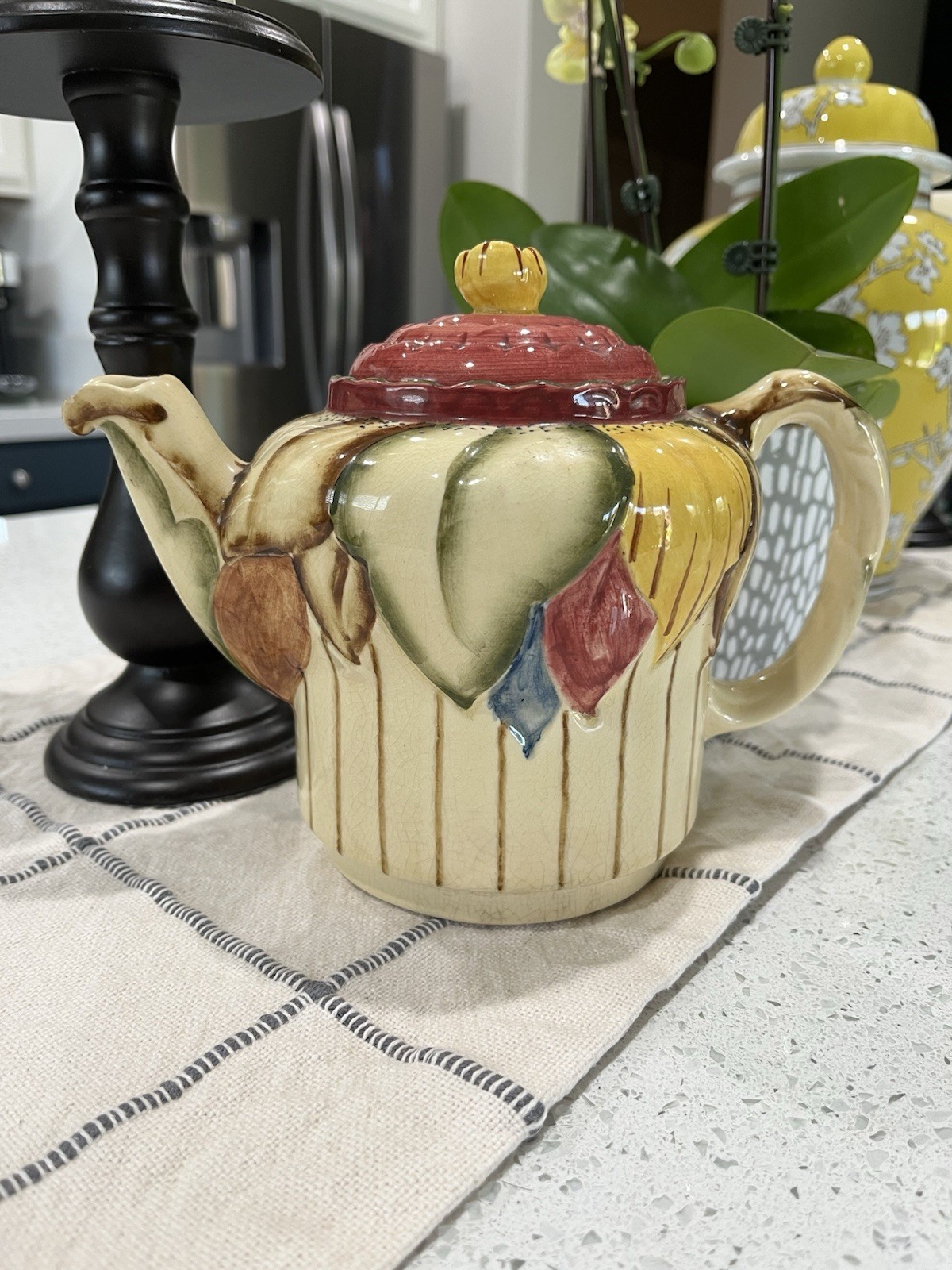 Vintage Hand Painted Pottery Teapot HJ Wood Ltd, 5 Cup, Burslem England-Repaired Vintage Hand Painted Pottery Teapot HJ Wood Ltd, 5 Cup, Burslem England-Repaired
