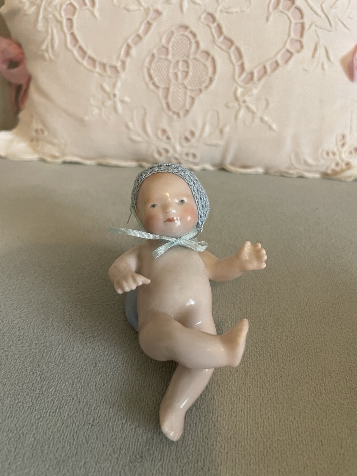 Antique Gebrüder Heubach Bisque Porcelain Action Baby Shaker Figurine -