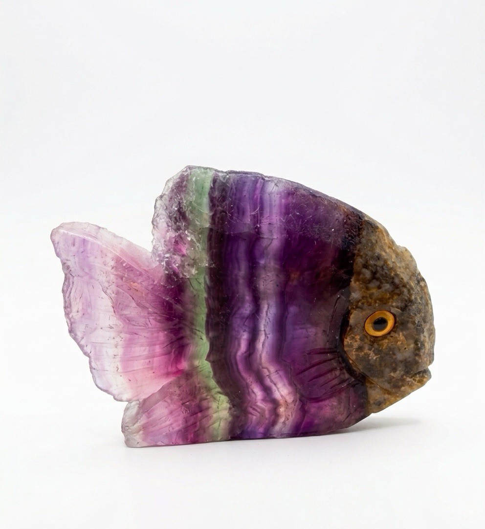 Rainbow Fluorite Fish Carving Hand Carved Crystal Gemstone Figurine 3.0\