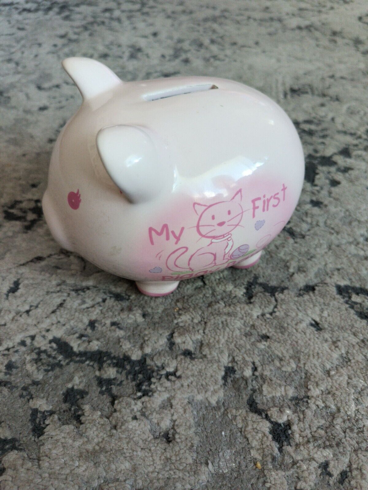 Pink My First Piggy Bank  With Cat Ceramic Piggy Coin Bank With Black Stopper