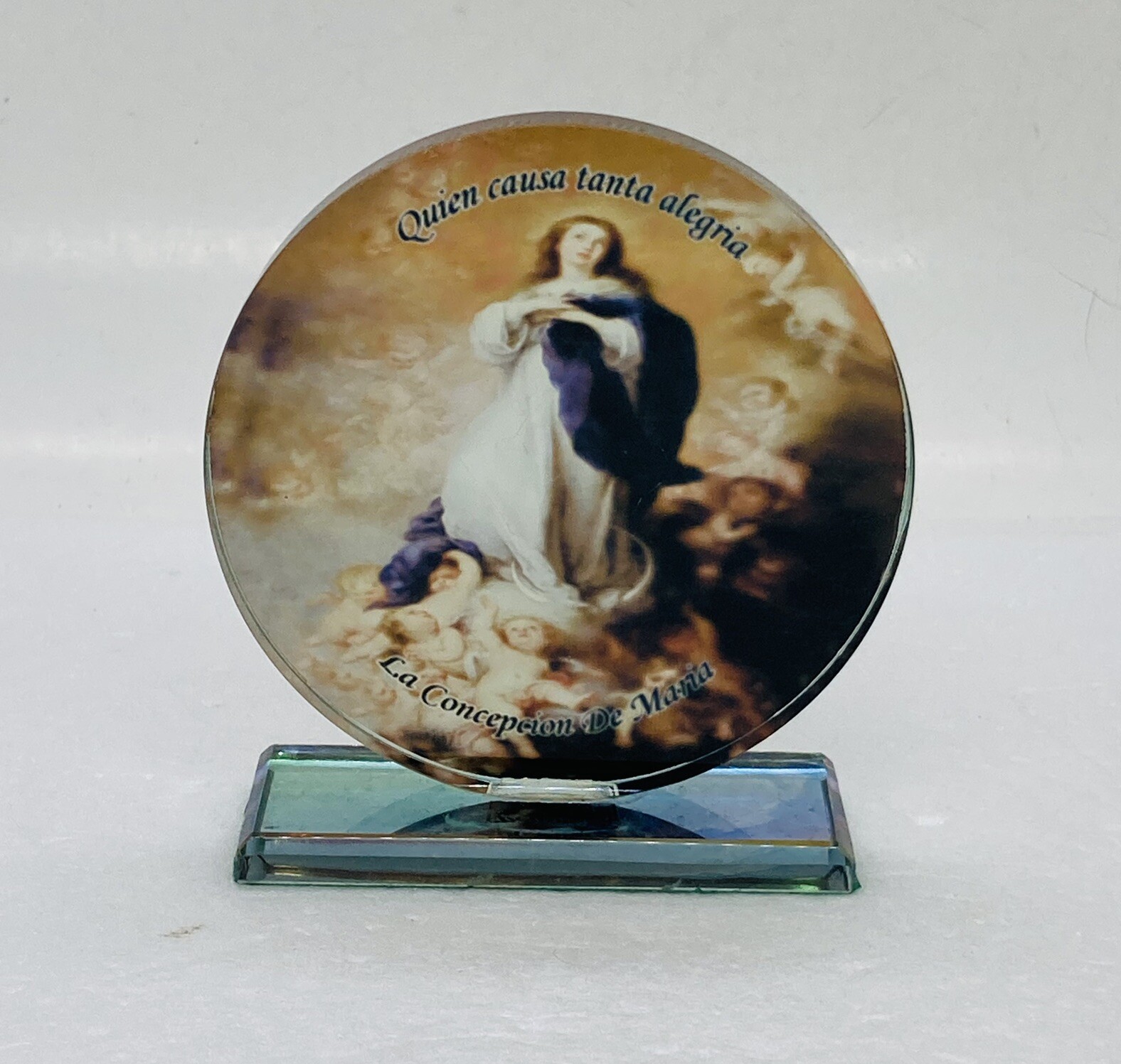 Vintage Crystal Glass Our Lady Immaculate Conception Icon Suncatcher Decor 22