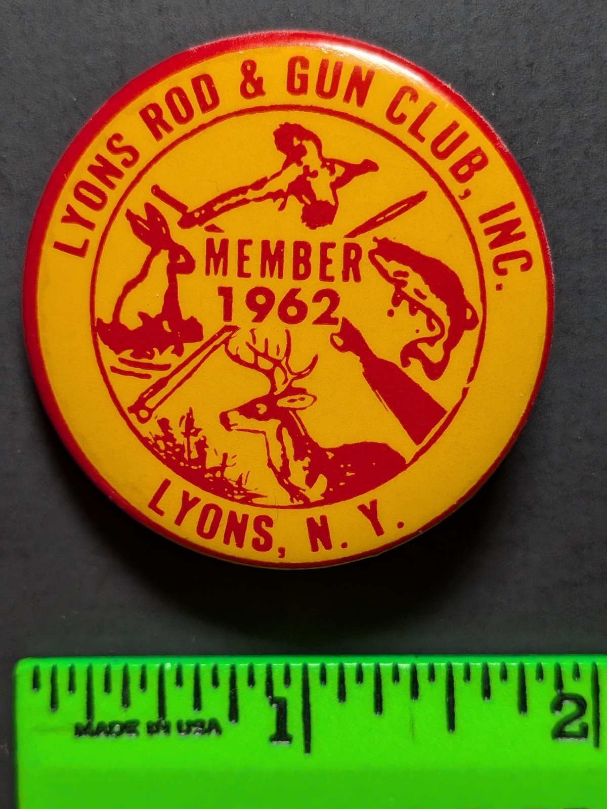 Vintage 1962 Lyons New York Rod & Gun Club Pinback Pin Vintage 1962 Lyons New York Rod & Gun Club Pinback Pin