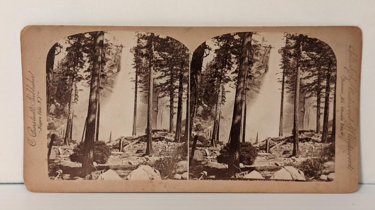 b528, C. Bierstadt Stereoview, #1183, Nevada Falls, Yosemite Nat Park, 1870s