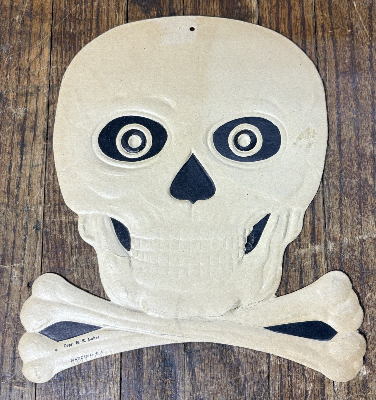 Vintage 1940s H. E. Luhrs / Beistle Embossed Halloween Skull and Crossbones