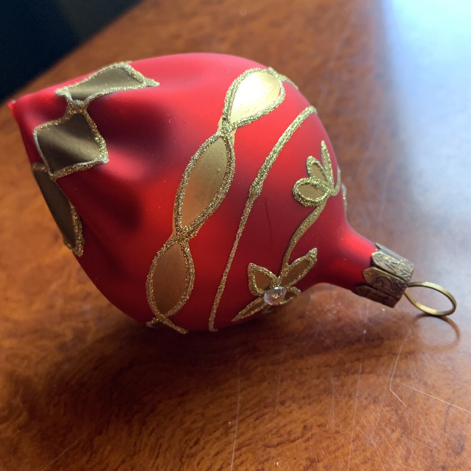 Vintage WATERFORD Holiday Heirlooms Red Gold Pointed Christmas Glass Ornament