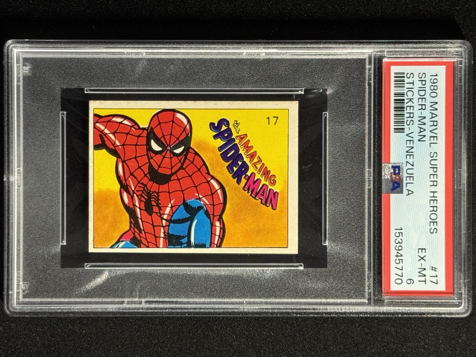 1980 Marvel Spider-Man Super Heroes PSA 6 Venezuela Sticker #17 Venezuelan RARE