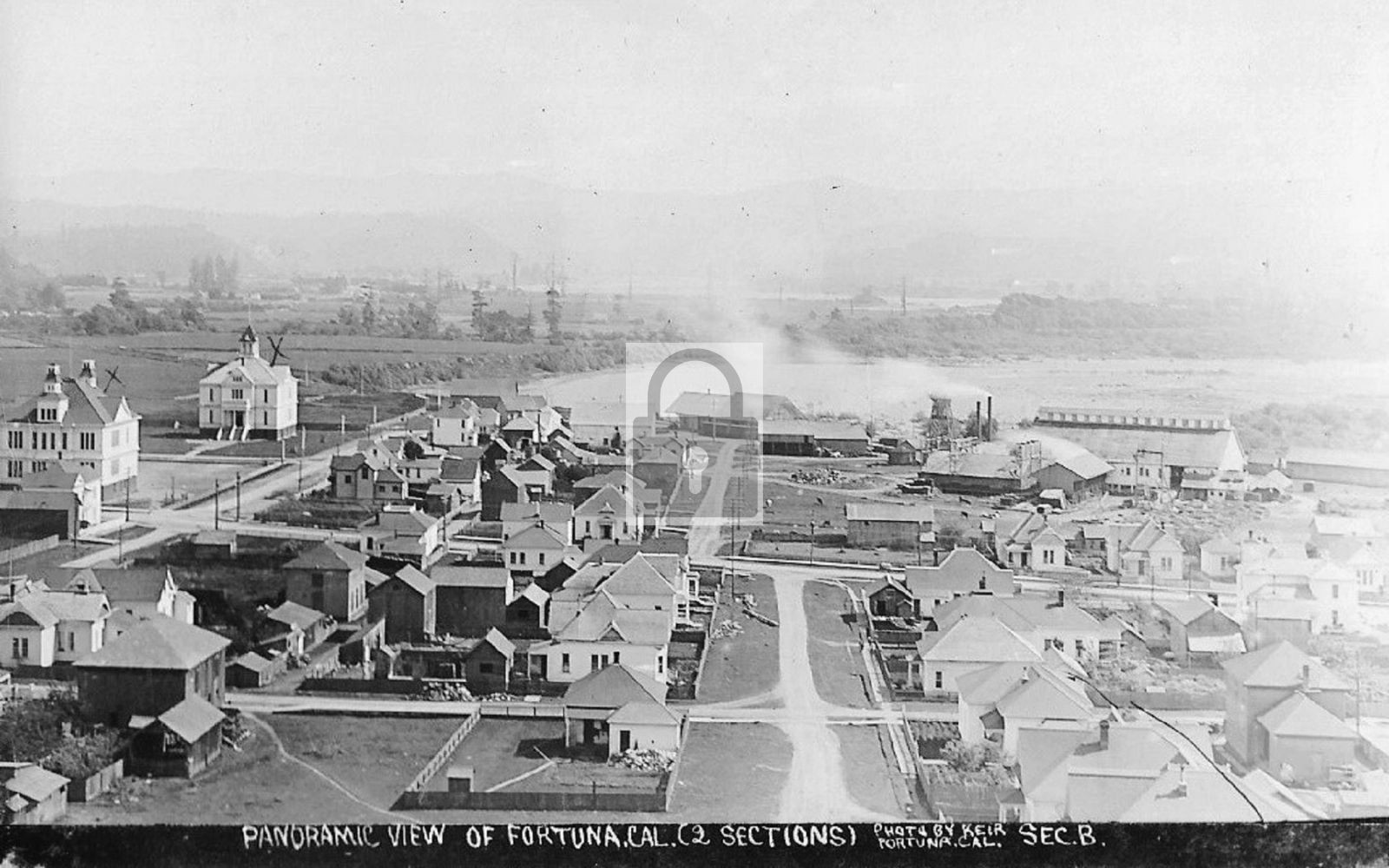 Birds Eye Town View Fortuna California CA - Reprint