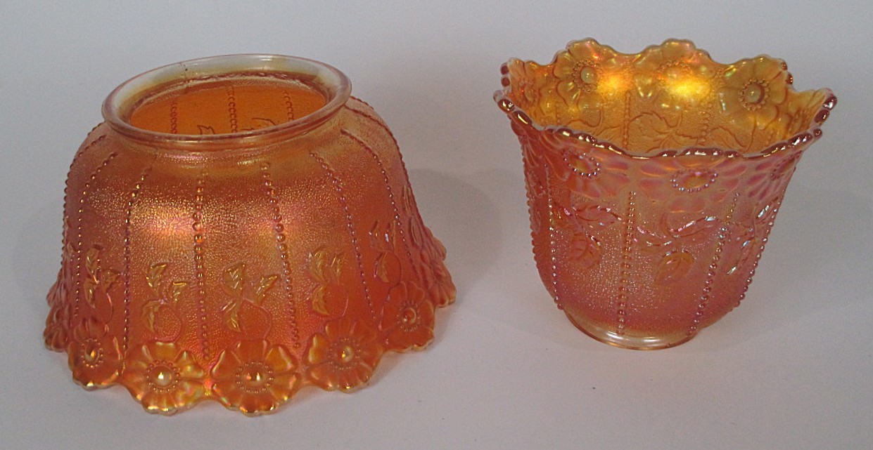 Pr. Rare Vintage Northwood Daisy Chain Marigold Carnival Glass Gas & Elec shades