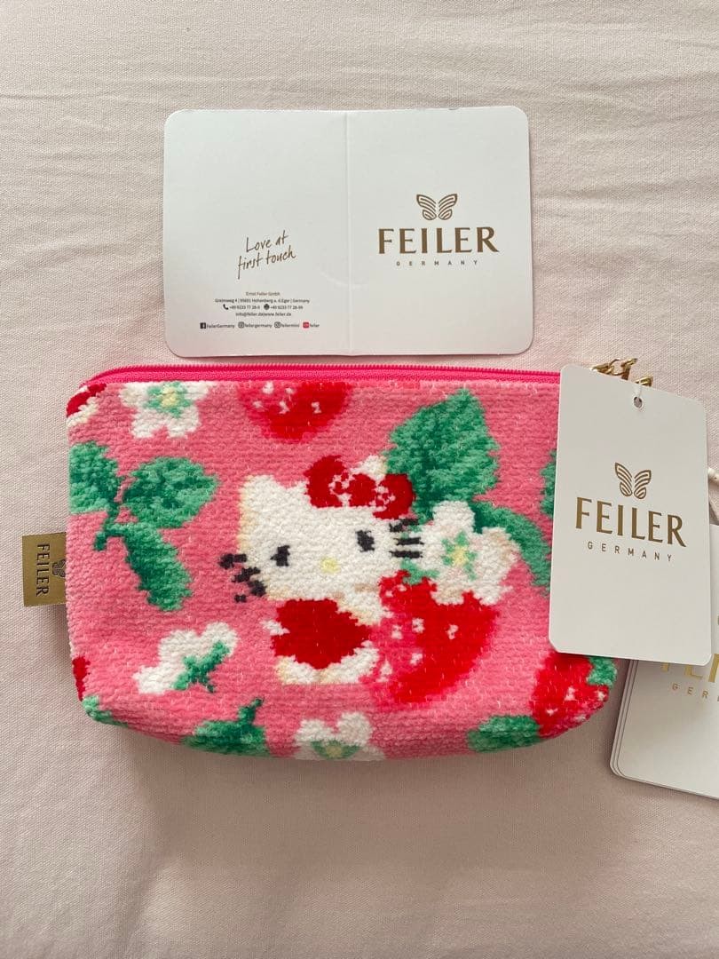 FEILER x Hello Kitty Strawberry Story Chenille Pouch Taiwan Limited Pink
