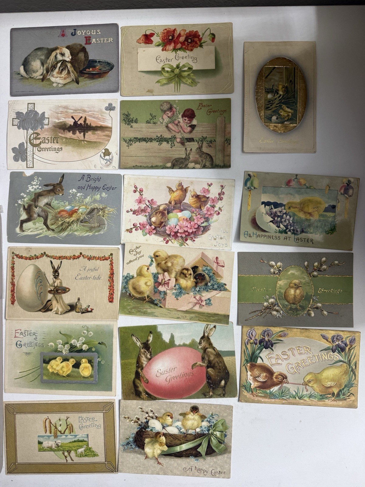 Lot 15 Antique Easter Postcards 1909-1910 Rabbits Chicks Tuck Embossed Germany