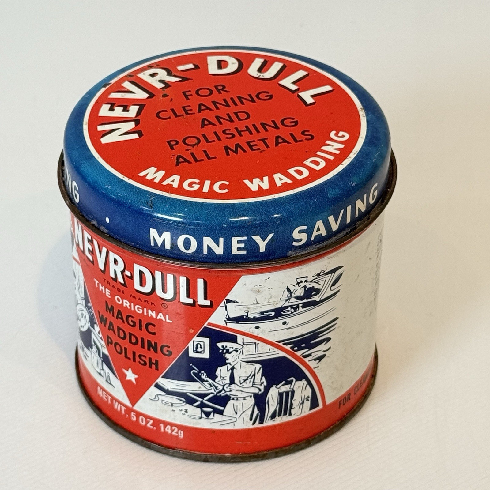 Vintage Nevr-Dull Magic Wadding All Metals Polish Can Copyright 1941  Never-Dull