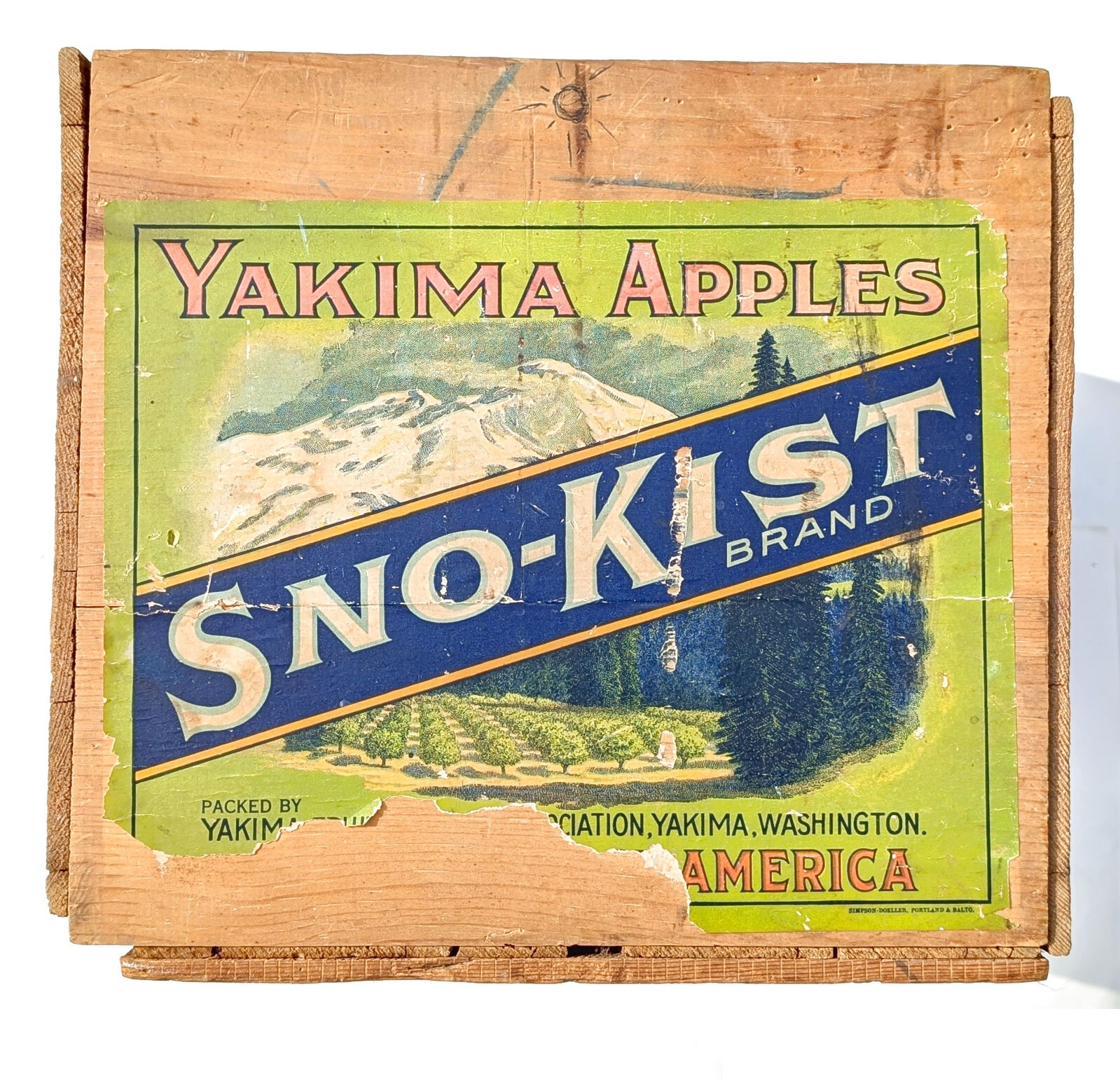 Vtg 1940's Pine Wood Wooden Yakima Sno-Kist Apples Advertising Fruit Crate