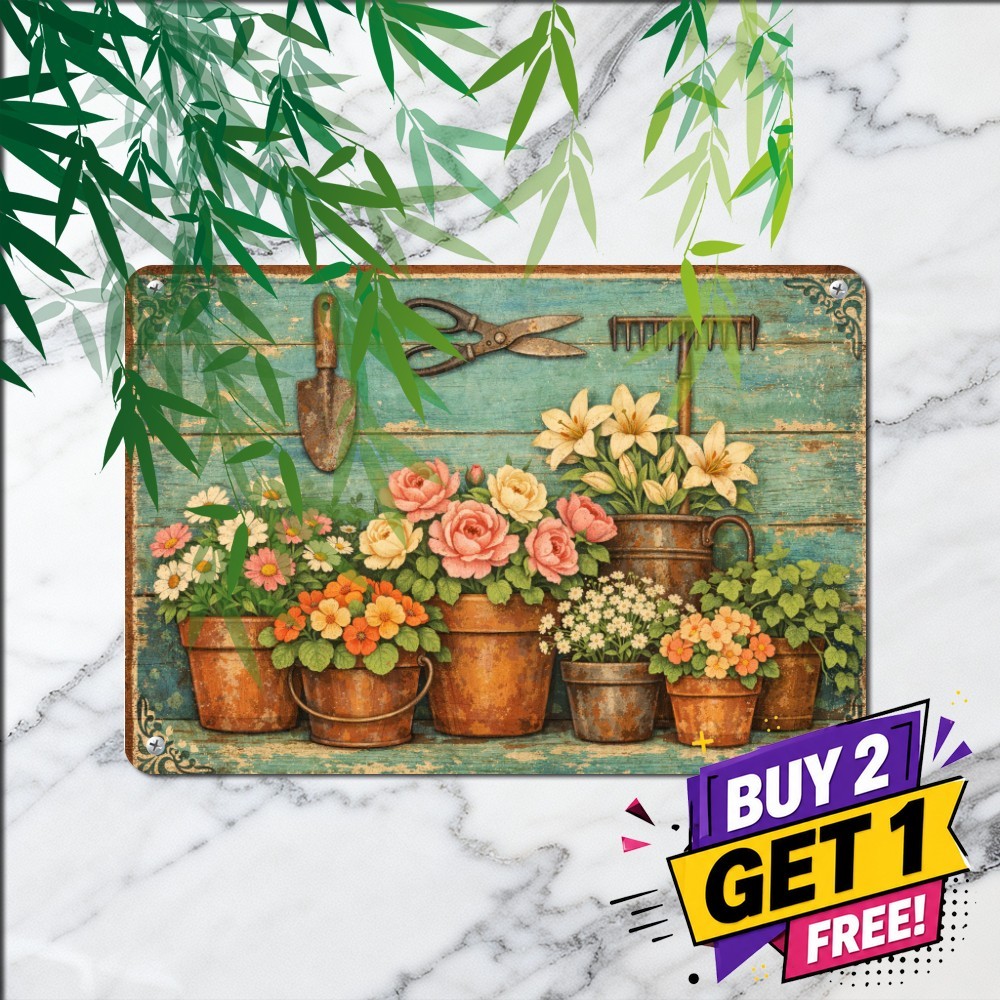 Spring Wildflowers Meadow Blossom Sign Vintage Botanical Metal Tin Decor