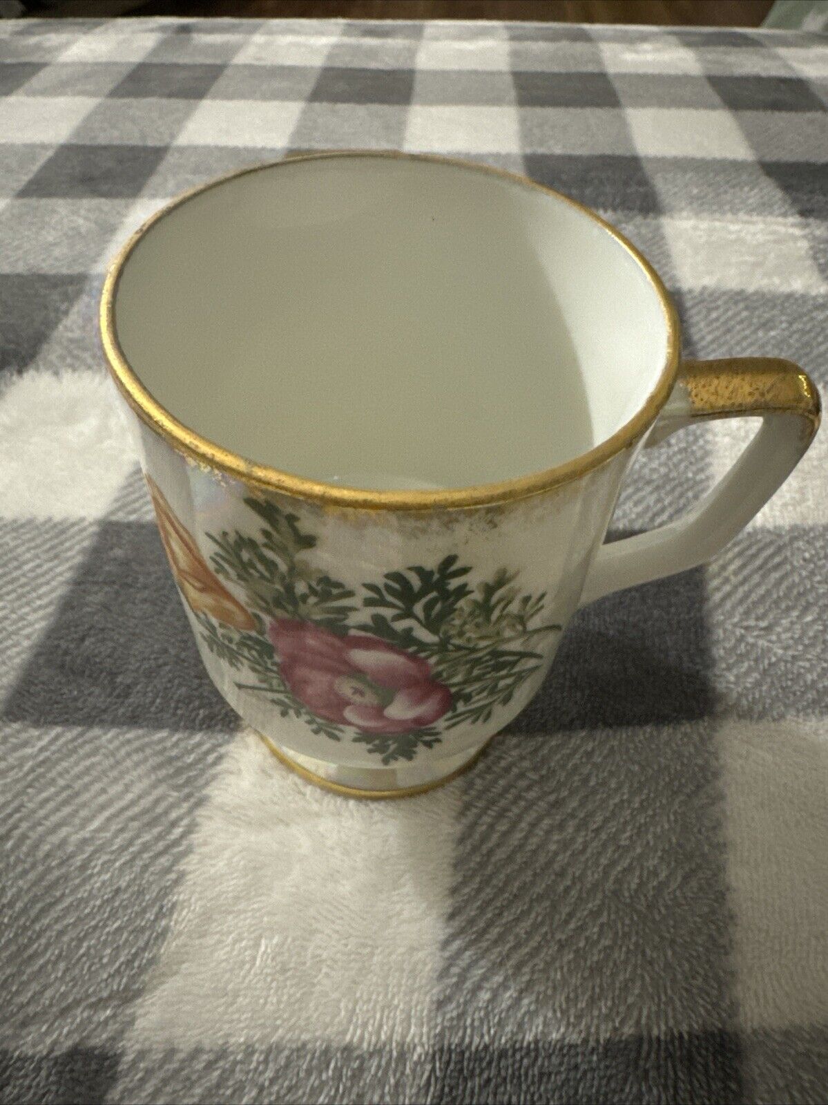 Vintage August Poppy Flowers Iridescent Luster Coffee Tea Mug Cup Gold Gilt