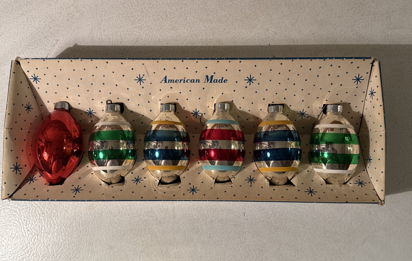Vintage Paragon Christmas Tree Glass Ornaments 1/2 Dozen Teardrop Lewiston Maine