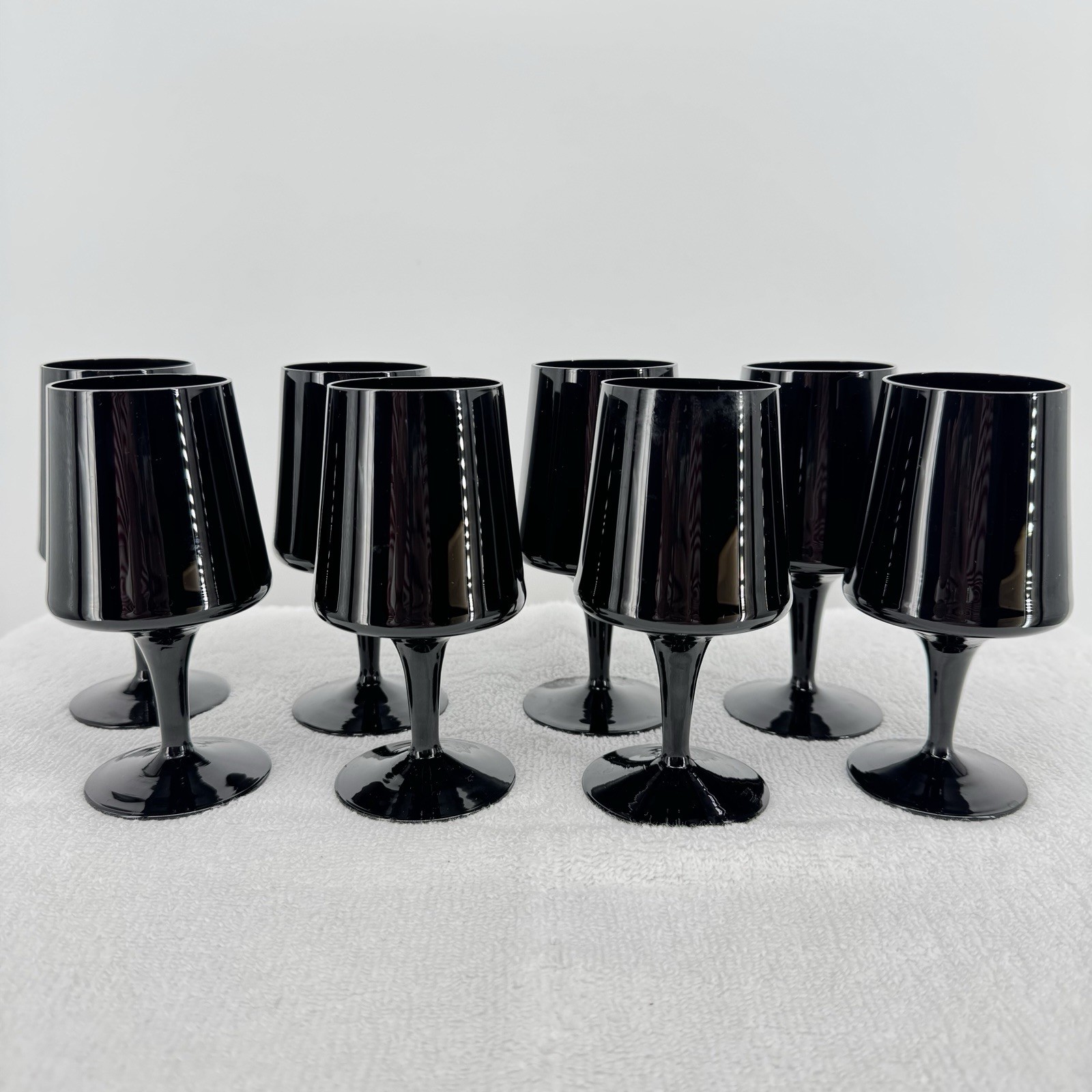 Vtg MCM Gorham Verve Jet Black Crystal Wine Goblets Glasses Germany Set Of 8