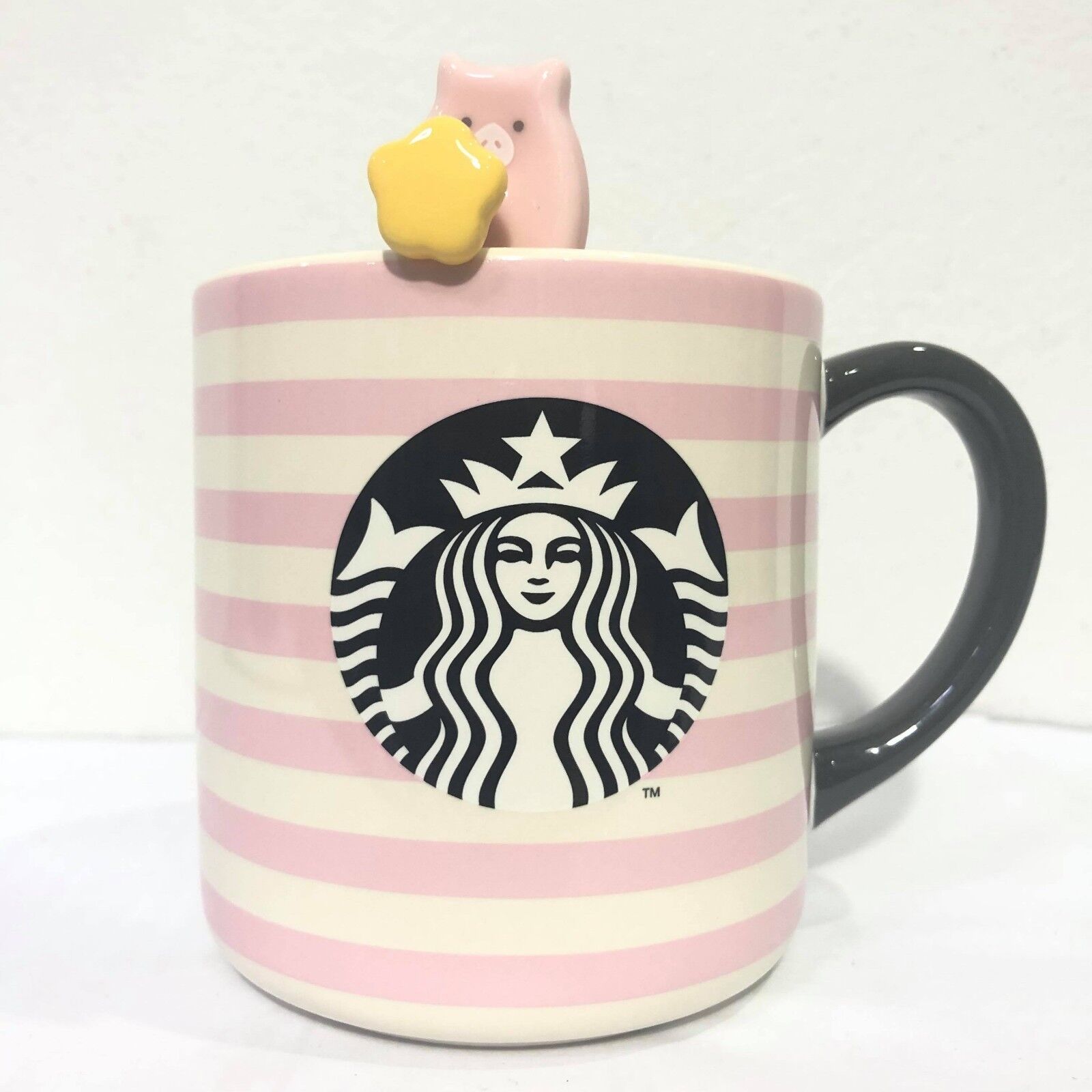 Starbucks Ceramic Mug Siren Pink Stripes Willow Pig Spin Star 12oz.