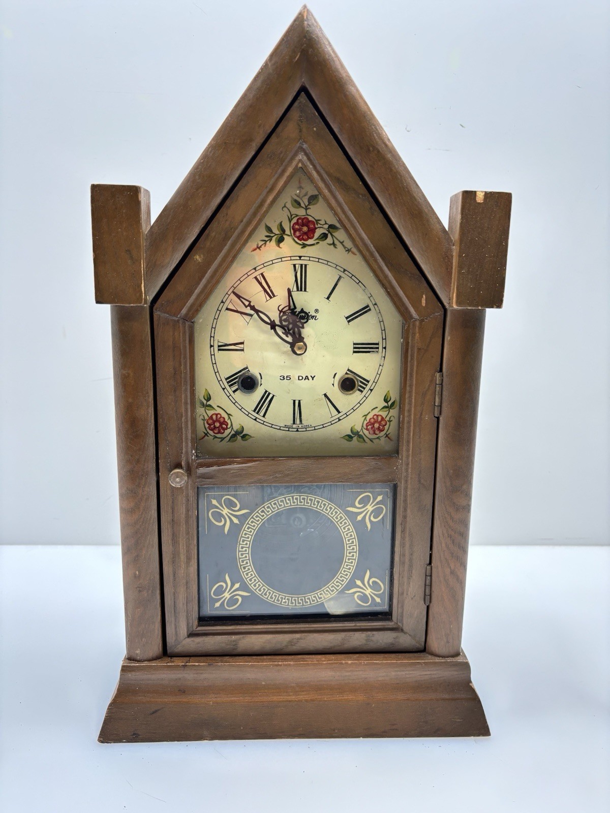 Vintage Centurion 35-Day Pendulum Clock Wood Mantel Chime W/Key 19\
