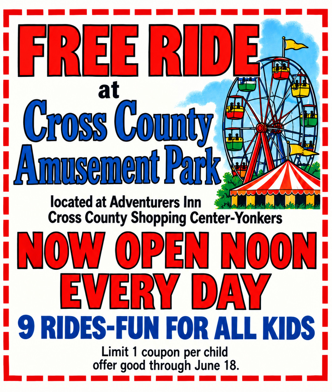 Vintage Cross County Amusement Park Ad Magnet - Yonkers New York