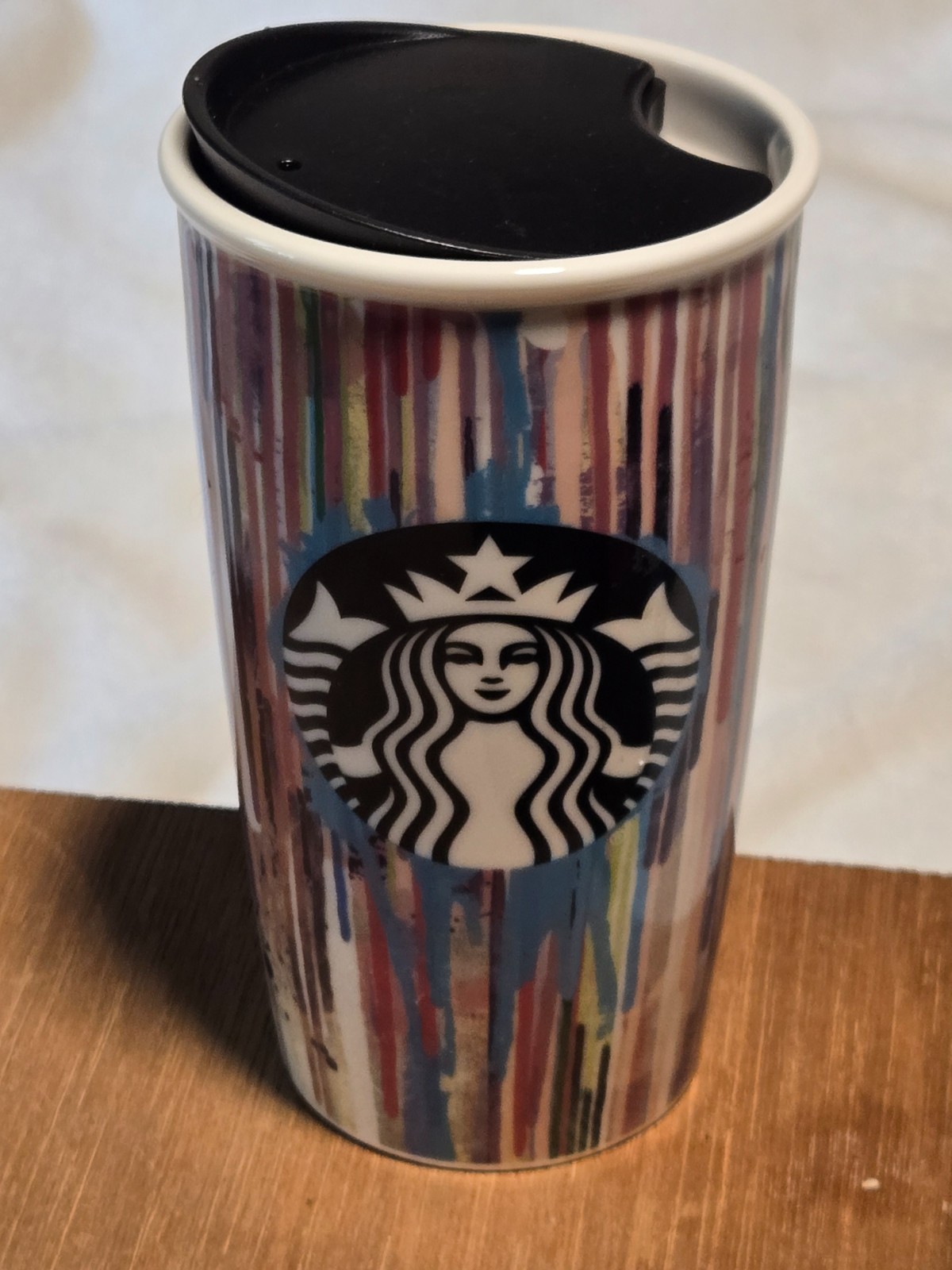 2015 Starbucks 12 oz. Tumbler Paint Drip Ceramic Double Wall with Lid