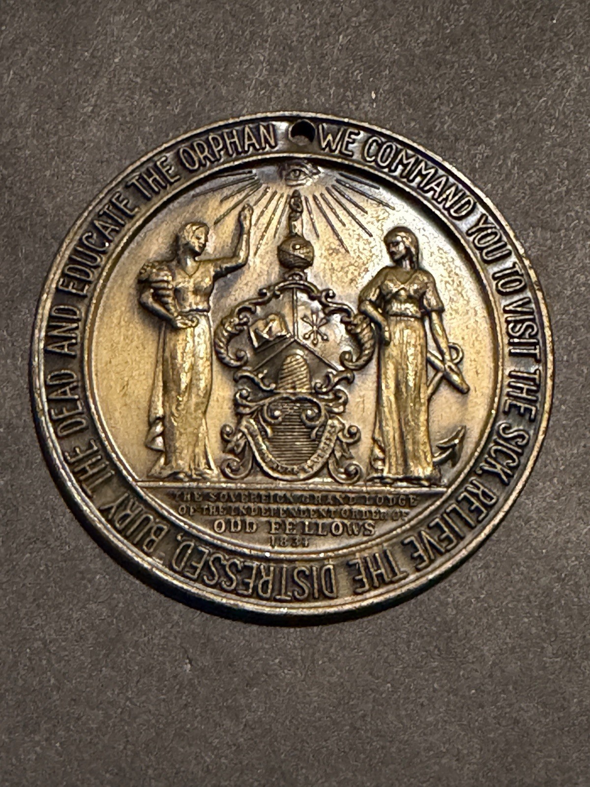 Vintage IOOF FLT Pendant Bronze Medal Odd Fellows Sovereign Grand Lodge
