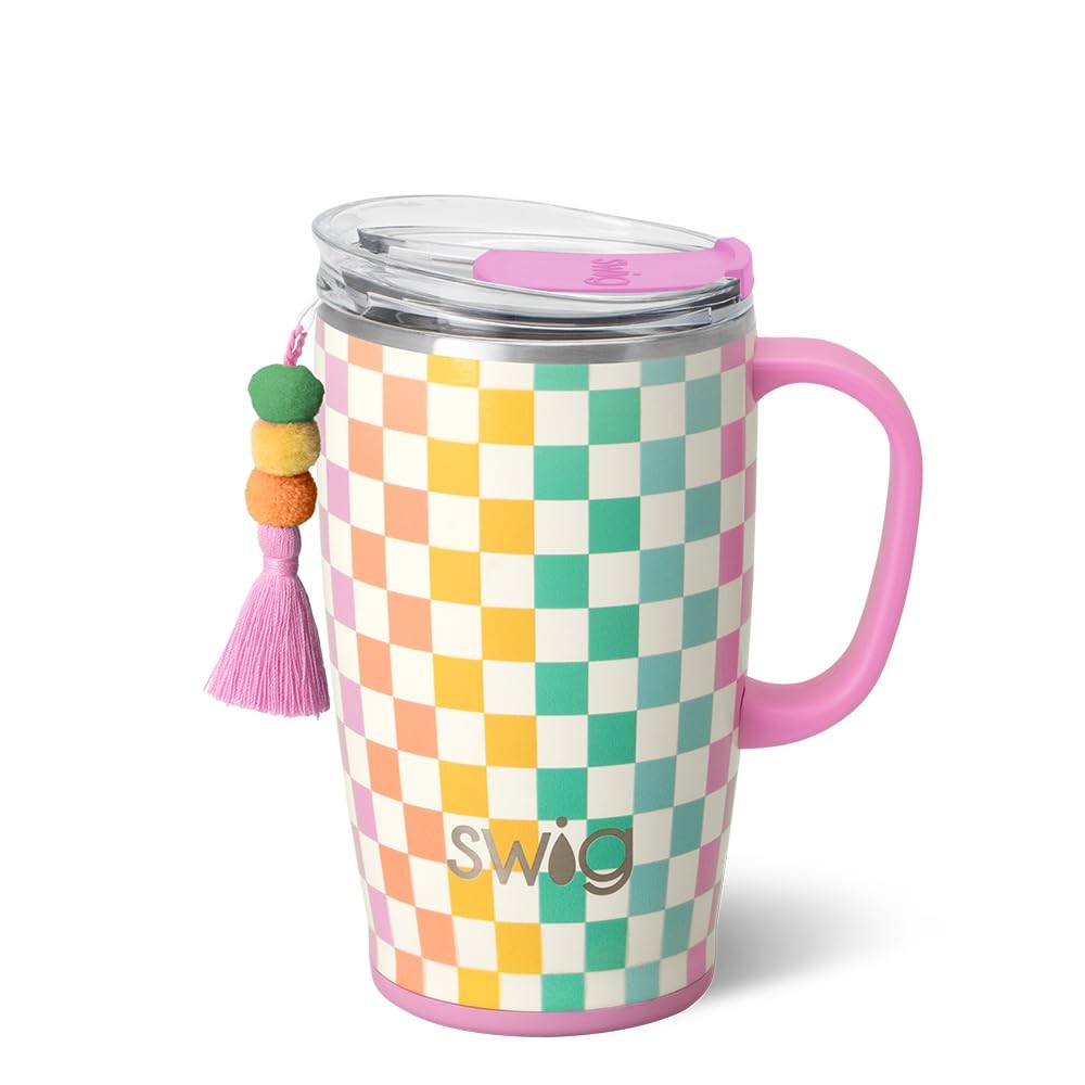 Swig Life 18oz Insulated Travel Mug with Handle & Lid, 18 Ounces, Check Mate