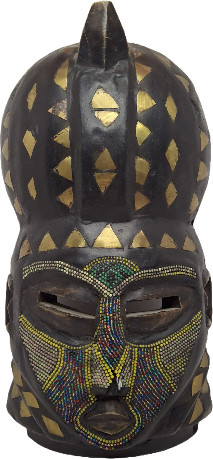 Vintage African Marka Mask Mali – Hand-Carved Wood with Brass Inlay & Beadwork