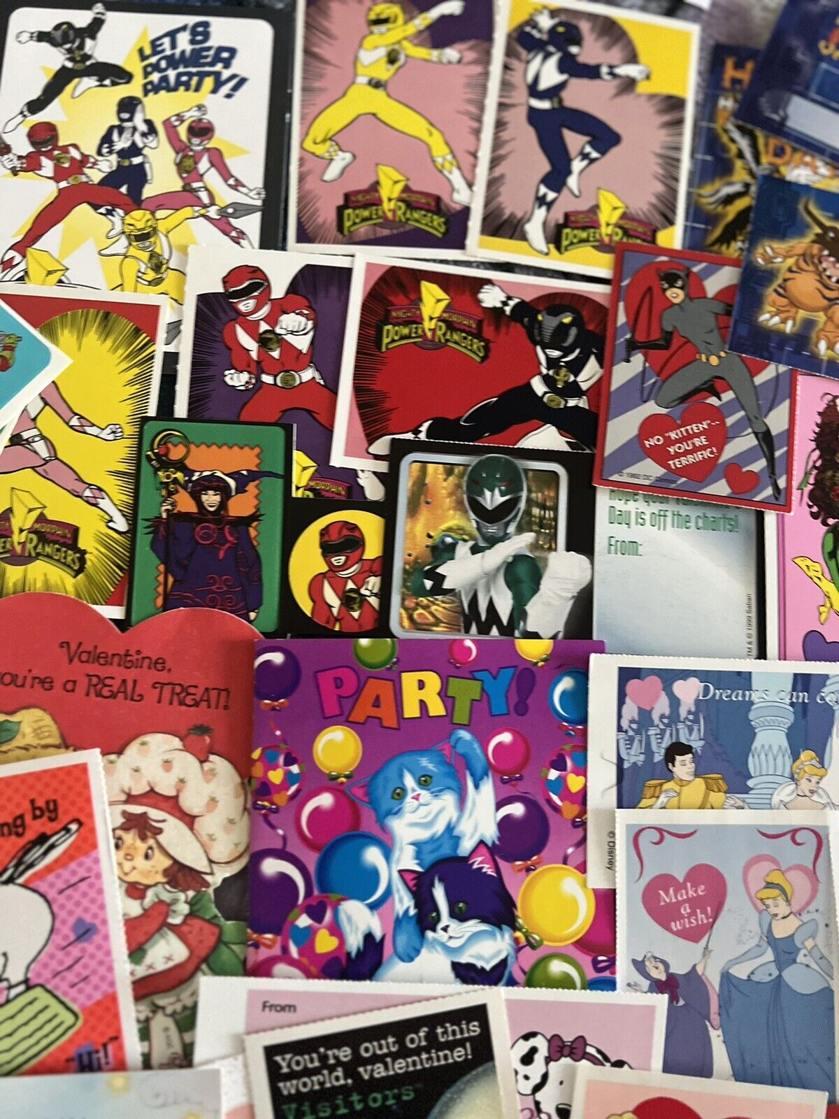 Lot of 50 1990s Disney Power Ranger Batman Cleo Valentines Day Cards + stickers