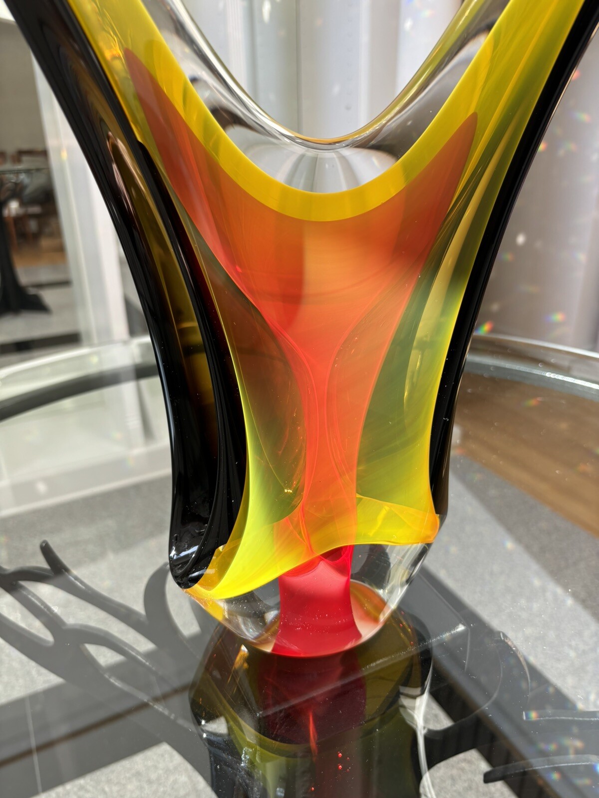 Vintage Murano Style Artist Signed Sommerso Multi Color Abstract Sculpture 18.5”