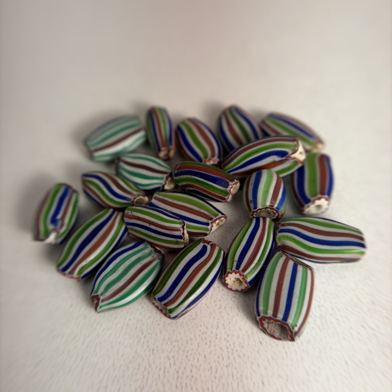 Antique 1900s Venetian Watermelon Glass Chevron Trade Bead Lot Of 20 Beads VTG