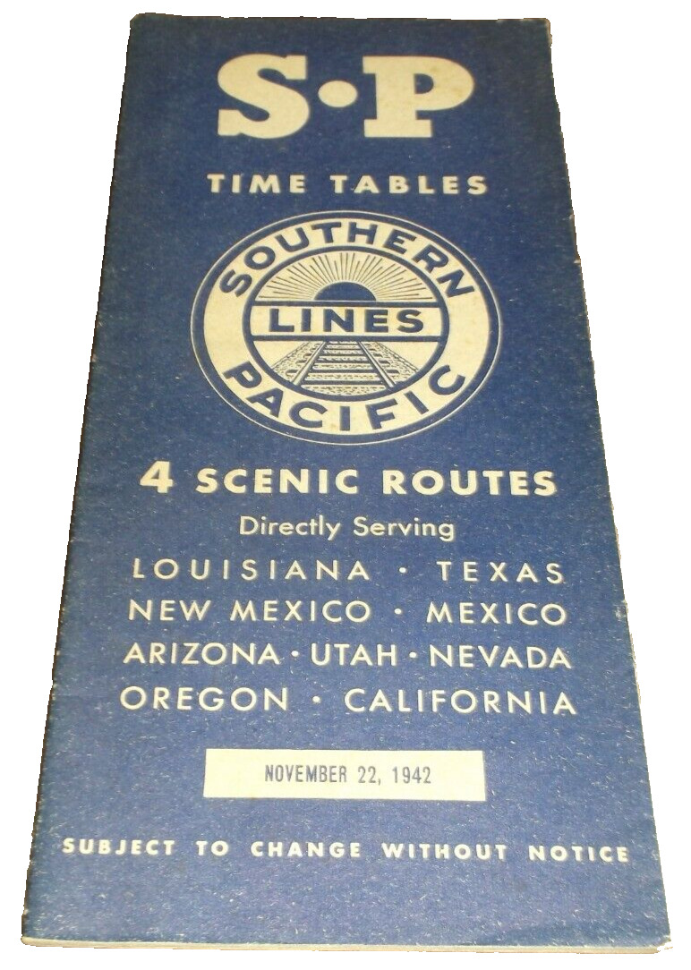 NOVEMBER 1942 SOUTHERN PACIFIC FOUR SCENIC ROUTES PUBLIC TIMETABLE