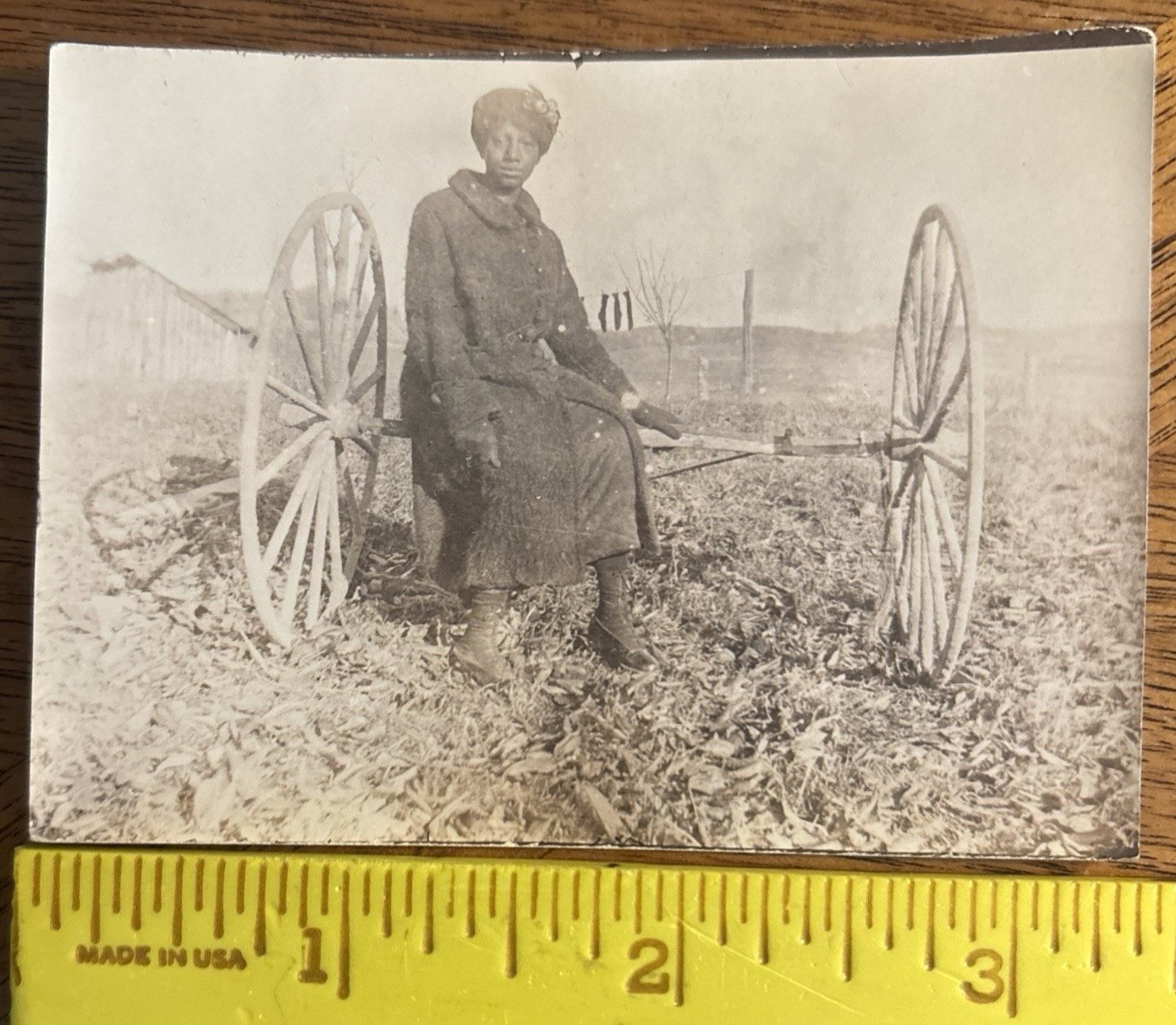 Vintage Photo African-American Woman on Farm-Related Equipment, 3.5\