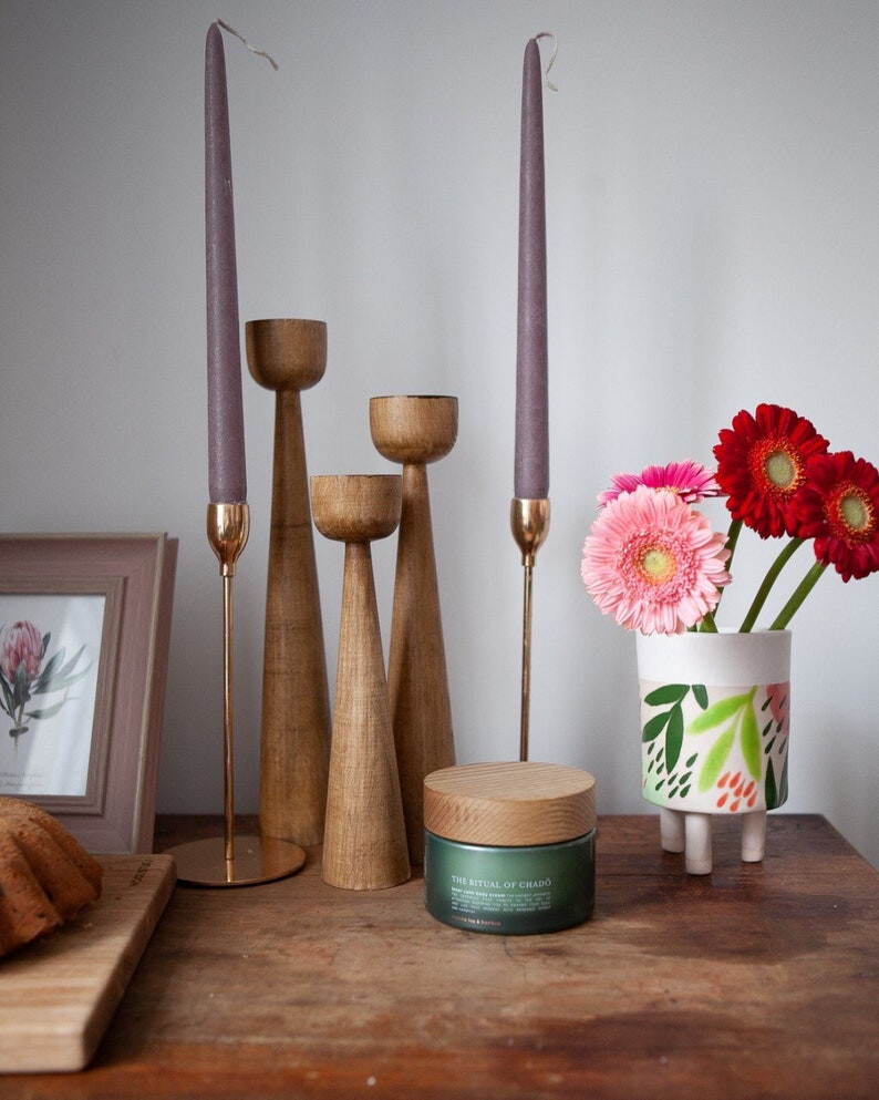 Wooden Set of 3 candlesticks scandinavian style primitive home decorative japane