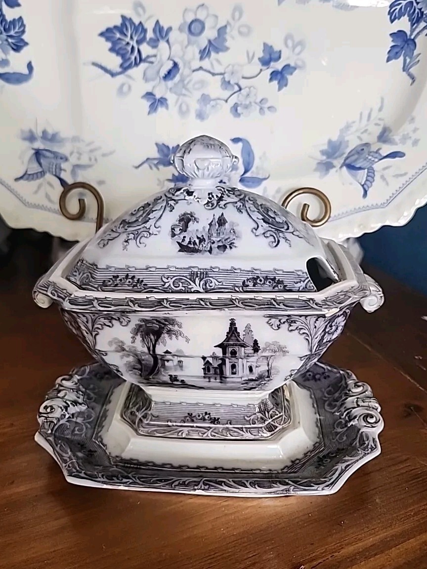 Antique T.J.&J. Mayer   Mulberry Transferware Sauce Tureen 