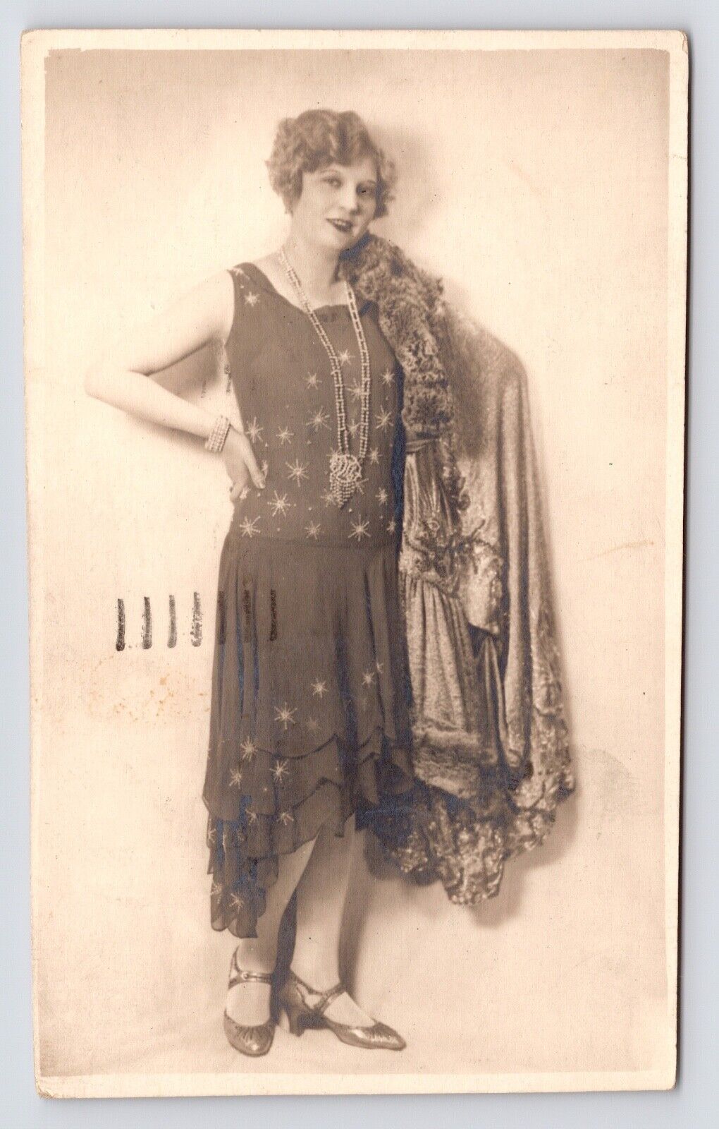 c1920s~Beautiful Flapper Lady~Hollywood Regency Style Dress~Deco~RPPC Postcard