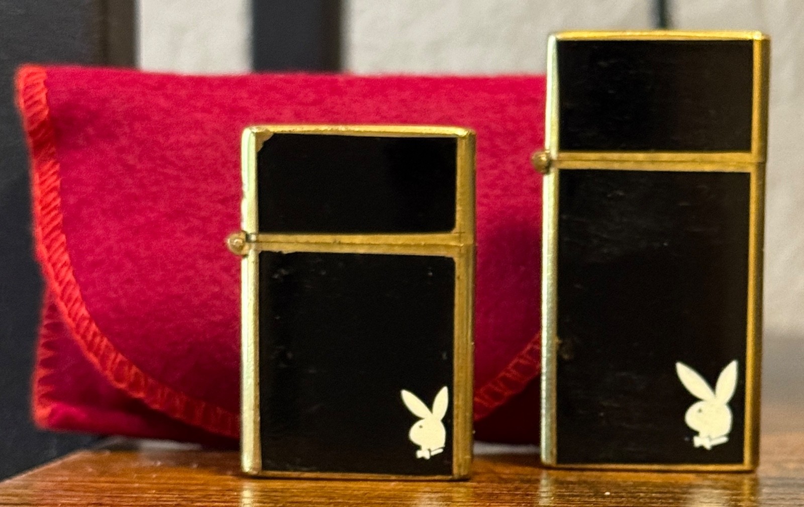 Vintage PLAYBOY Mini Brass Lighter Lot of 2 Set MINIX with Pouch Rare Condition