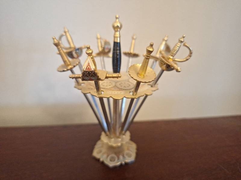 Vintage Toledo Spain Cocktail Sword Set with Stand - Hard to Find