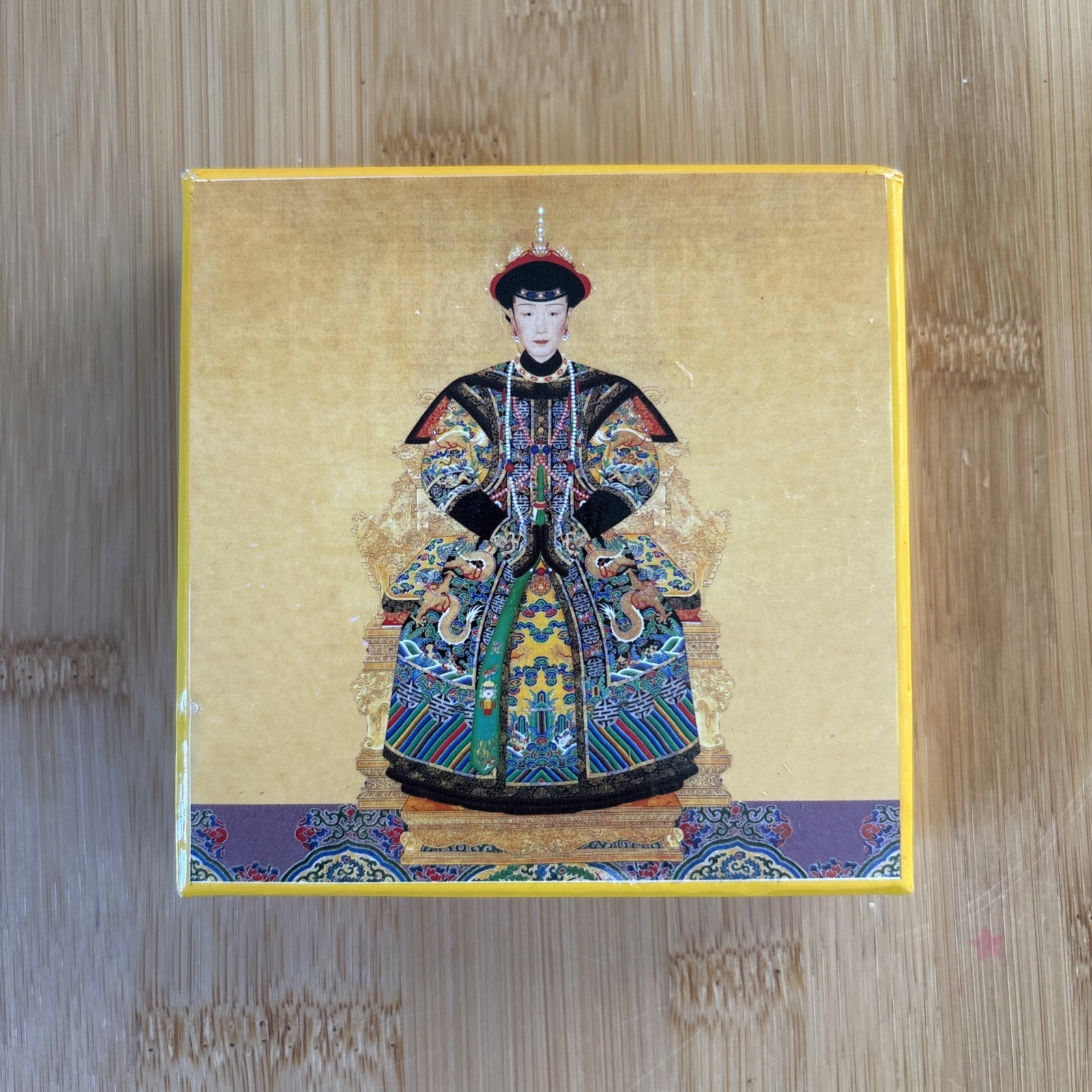 Shanghai Tang Yellow Gold Coasters Imperial Emperor Throne Box Set Six Felt Back