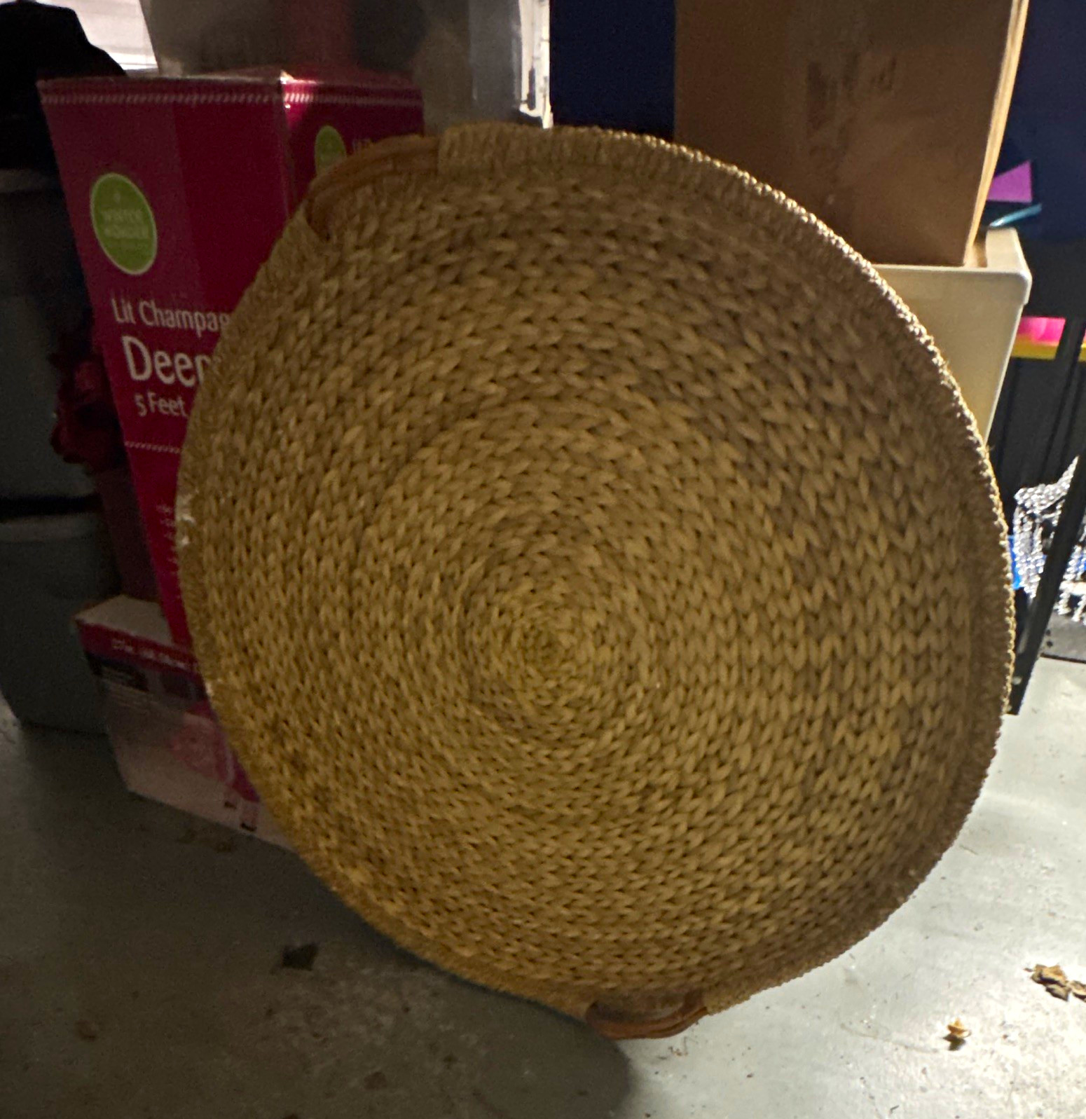 Palecek 36.5 Round Woven Wicker Storage Basket Beige with Handles Natural Finish