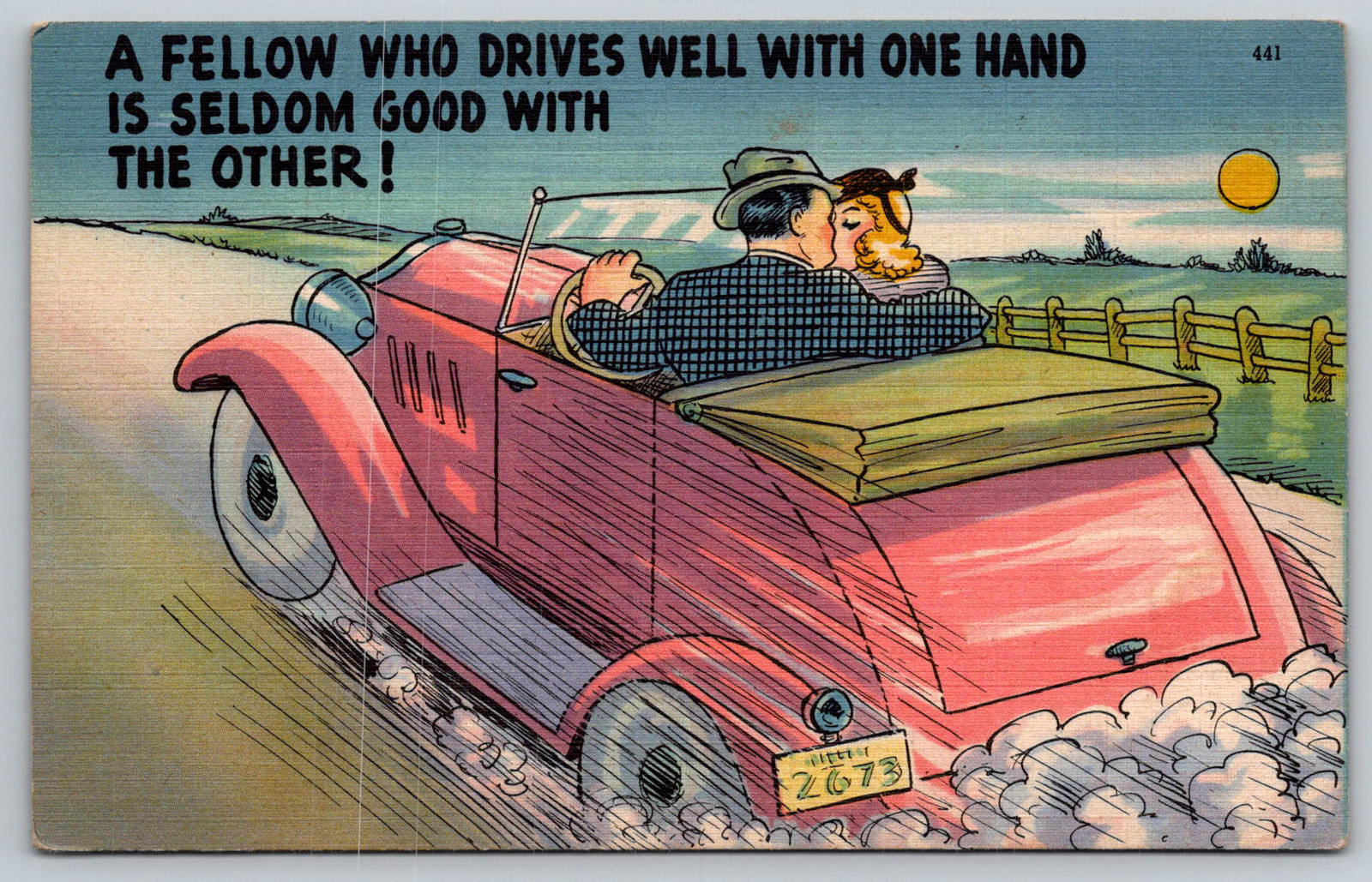 c1940s Vintage Car Couples Humor Boston USA Postcard