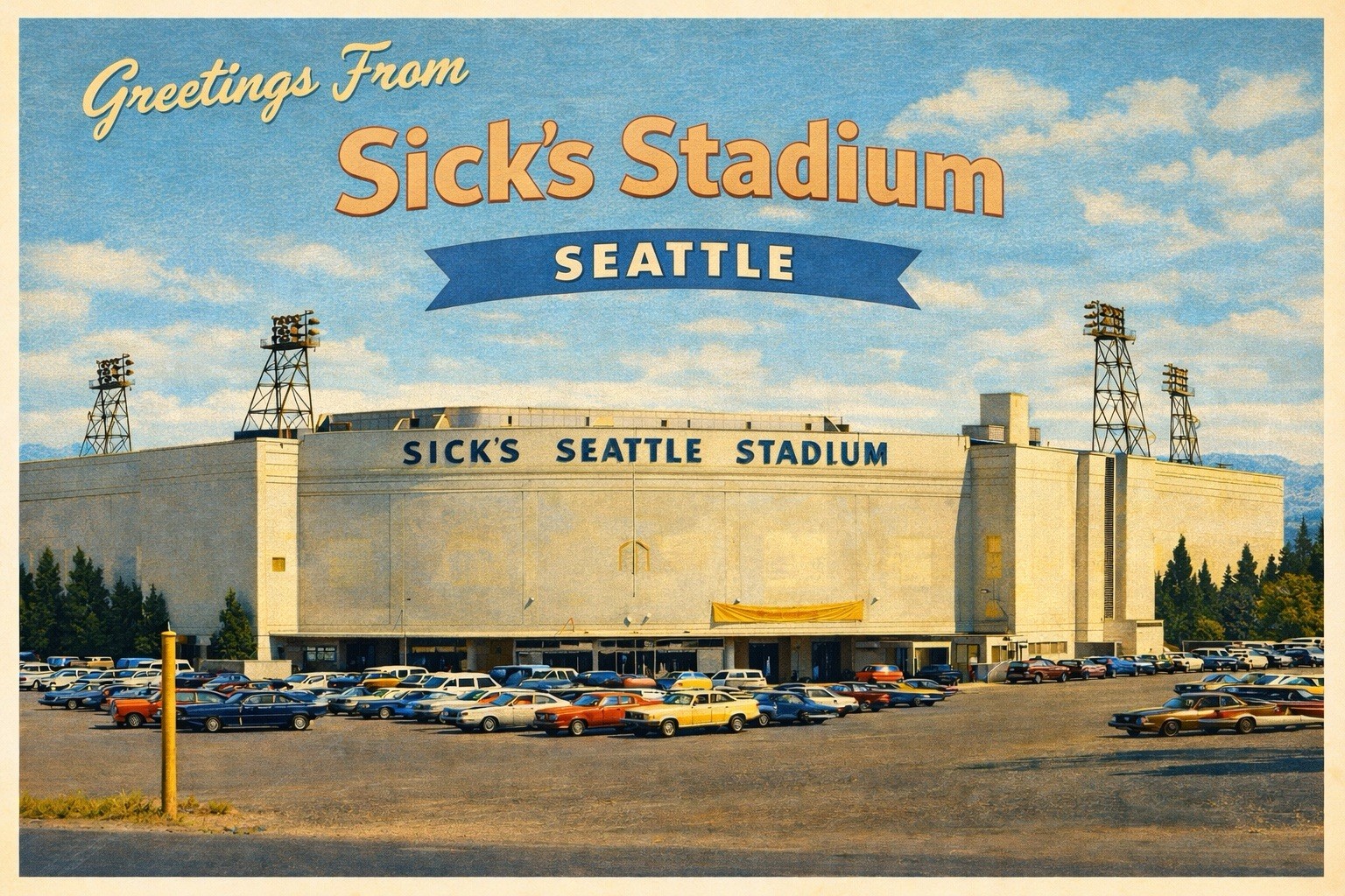 Greetings From Sick’s STADIUM Seattle, Washington MODERN Postcard Baseball D143